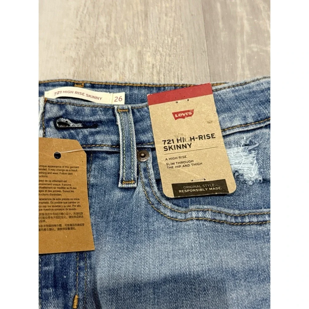 Levi's 721 High-Rise Skinny Jeans Women's W26 L30‎ Blue Distressed Ripped NEW